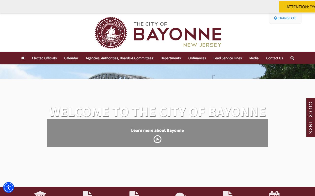 Bayonne City official website showing government services related to Bayonne recent bookings