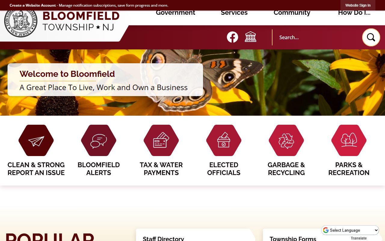 Bloomfield Township Police Department website showing department information for Bloomfield recent bookings