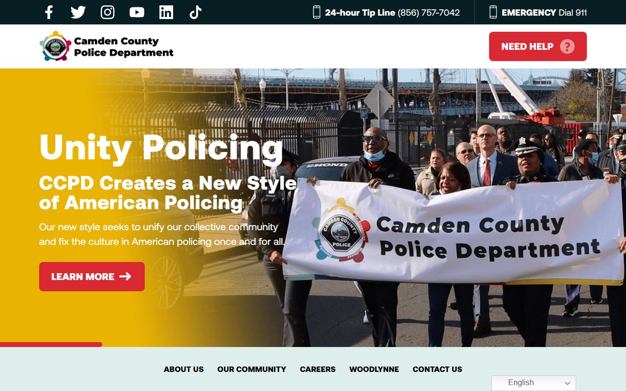 Camden County Police Department website showing department information for Camden recent bookings