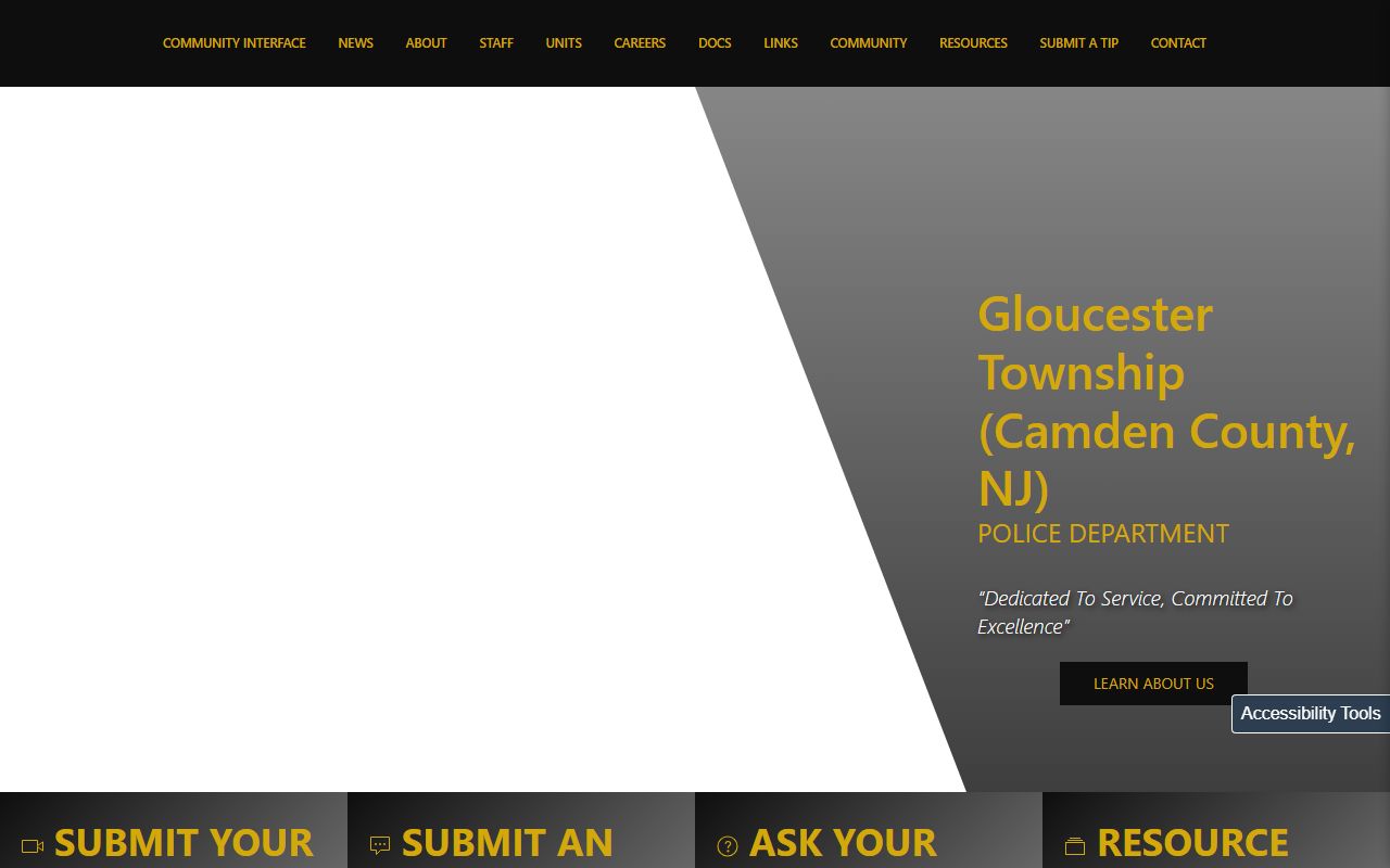 Gloucester Township Police Department website showing department information for Gloucester Township recent bookings