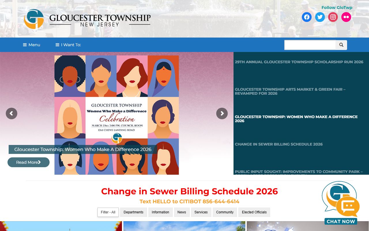 Gloucester Township official website showing municipal services related to Gloucester Township recent bookings
