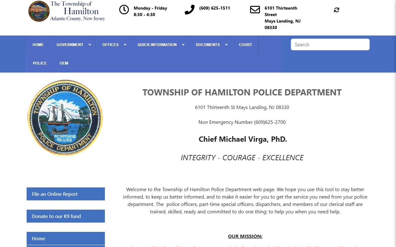 Hamilton Township recent bookings police department website with law enforcement details