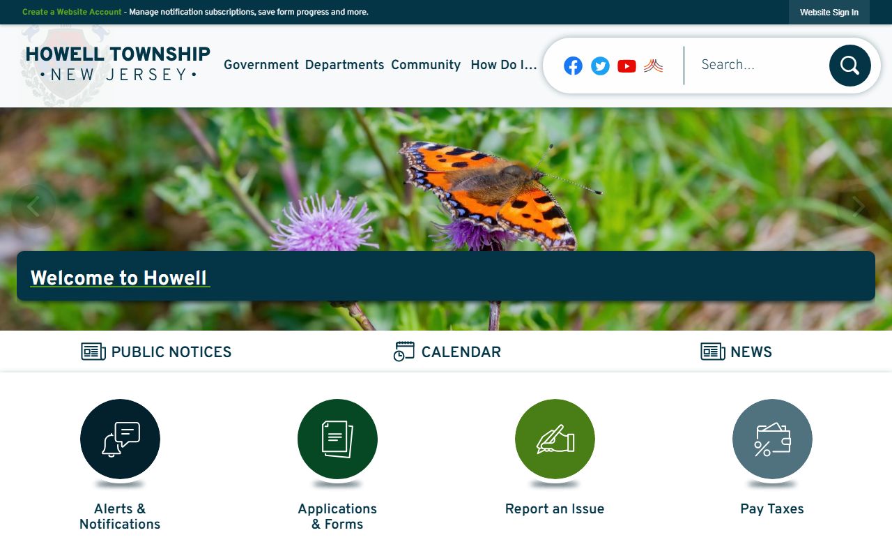 Howell Township website showing police department information for Howell recent bookings