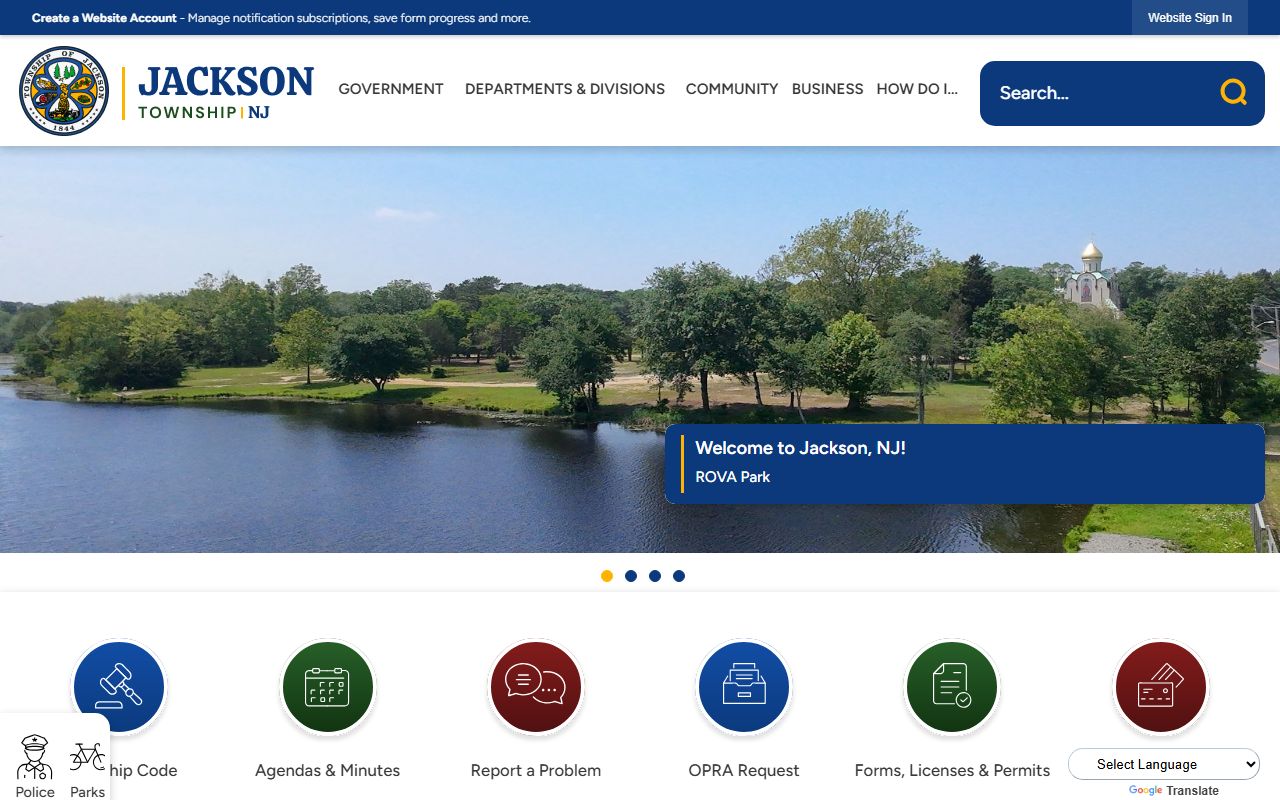 Jackson Township Police Department website showing department information for Jackson Township recent bookings