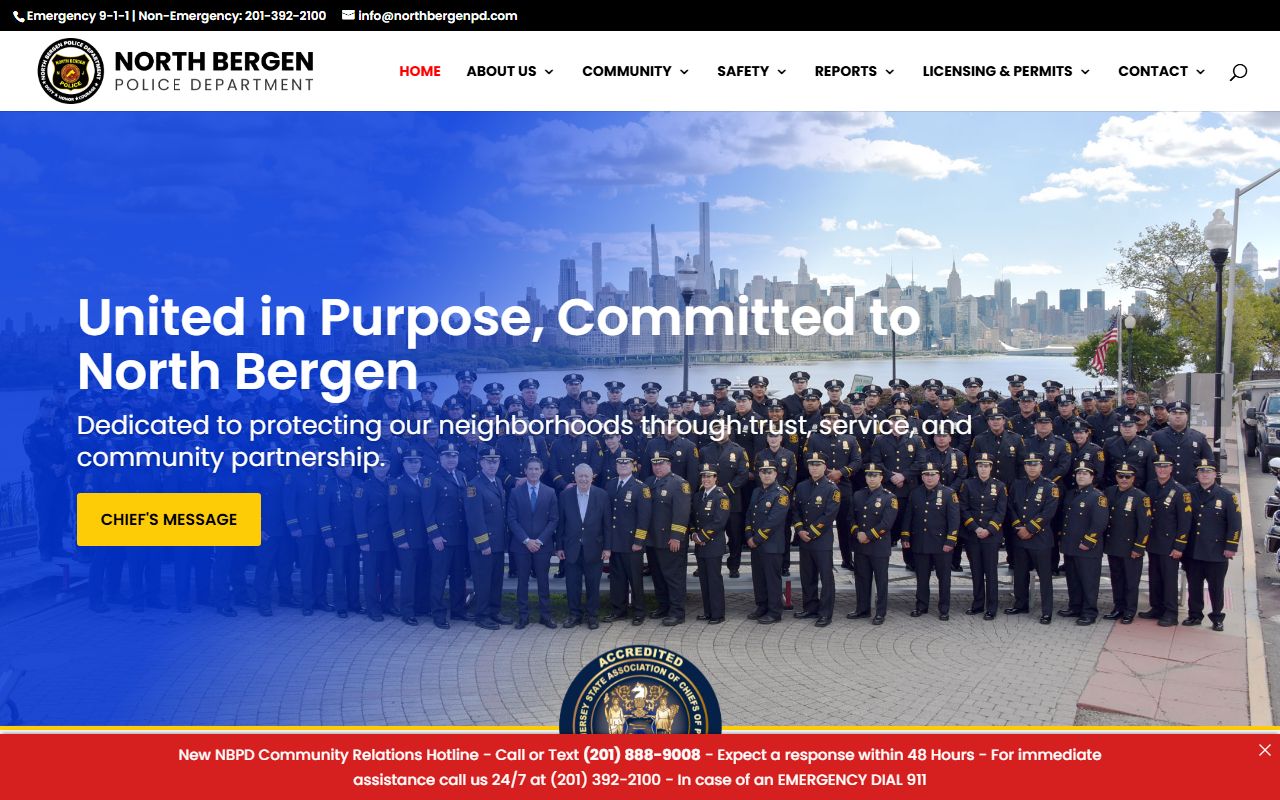 North Bergen Police Department website showing police services for North Bergen recent bookings