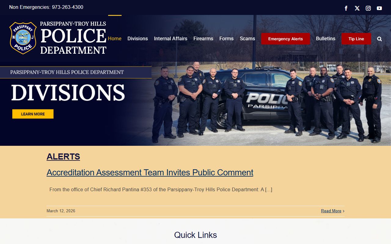 Parsippany Police Department website showing department information for Parsippany recent bookings