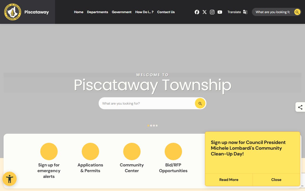 Piscataway Township official website showing municipal services related to Piscataway recent bookings