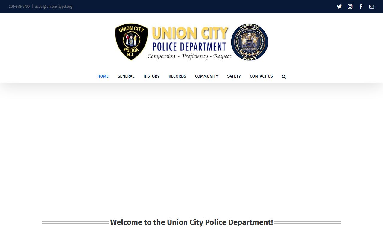 Union City Police Department website showing department information for Union City recent bookings