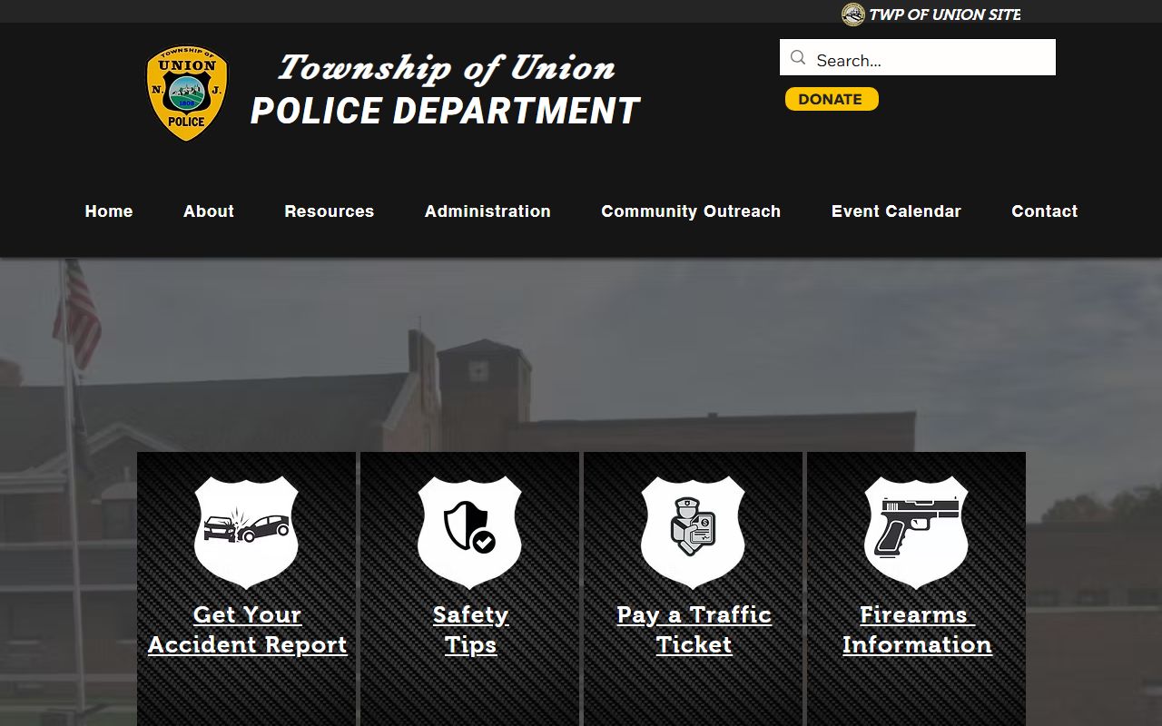 Union Township Police Department website showing department information for Union Township recent bookings