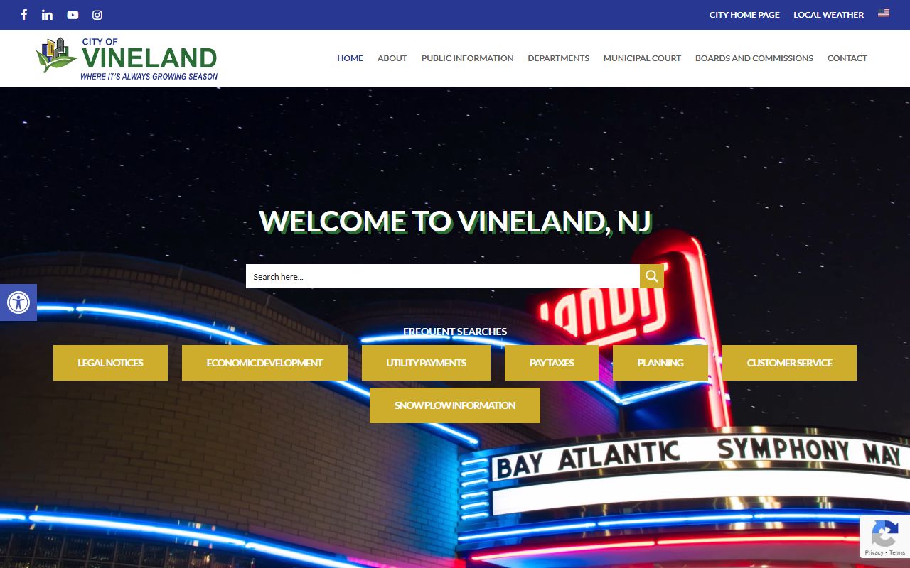 Vineland City official website showing municipal services related to Vineland recent bookings