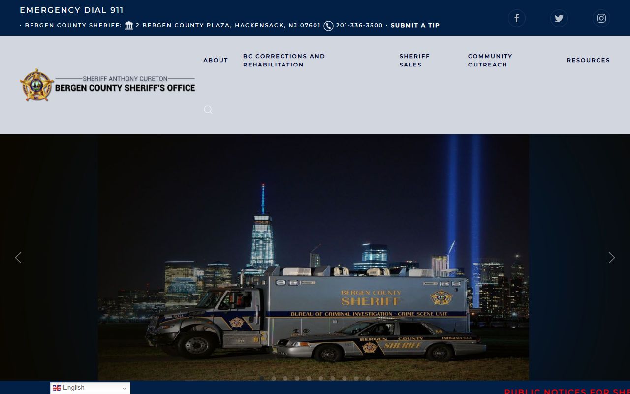 Bergen County Sheriff Office website for recent bookings and inmate information