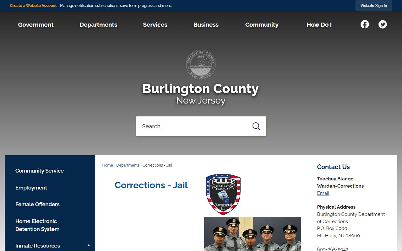 Burlington County Corrections Jail facility for recent bookings and inmate intake