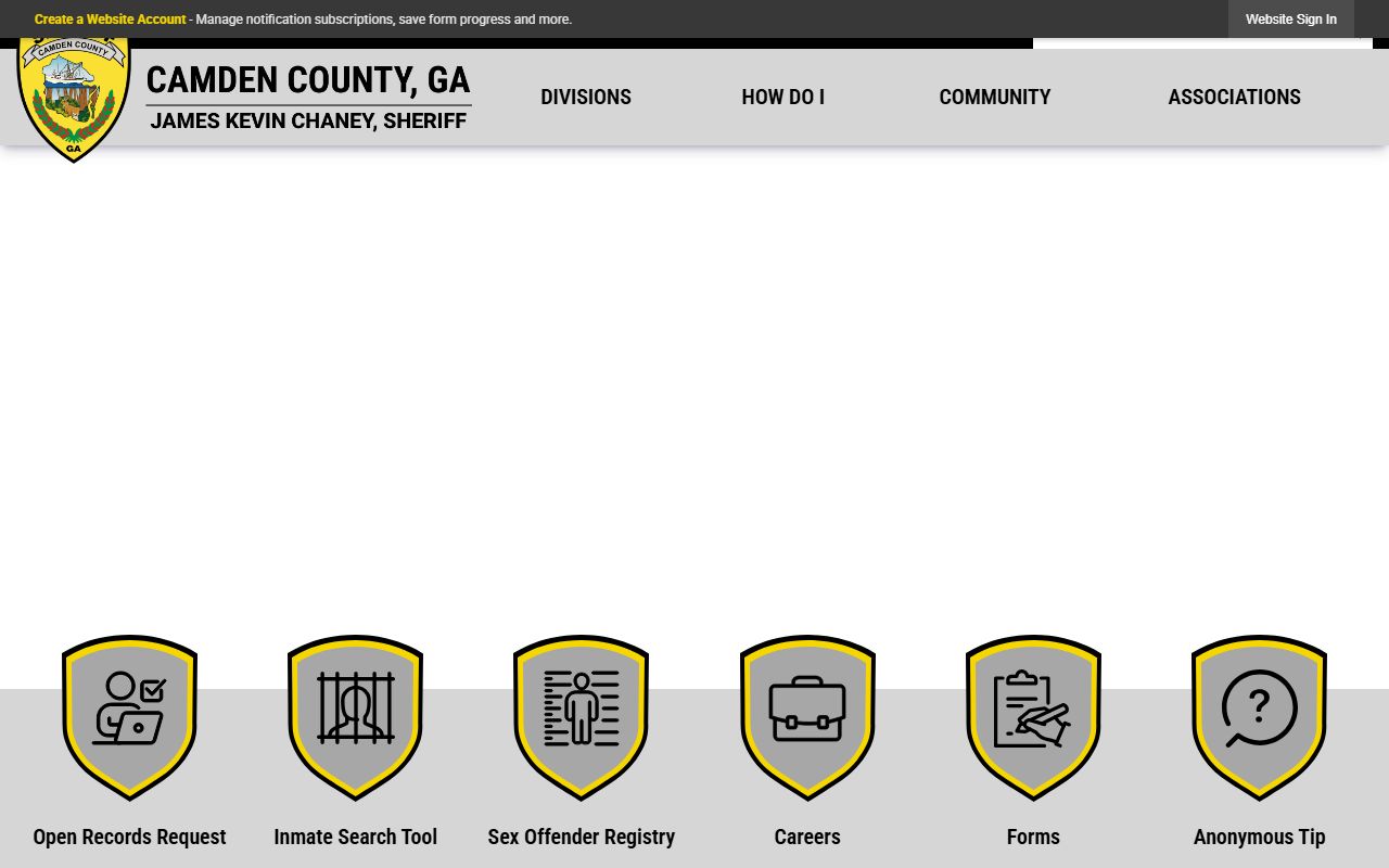 Camden County Sheriff website with information on warrants and recent bookings
