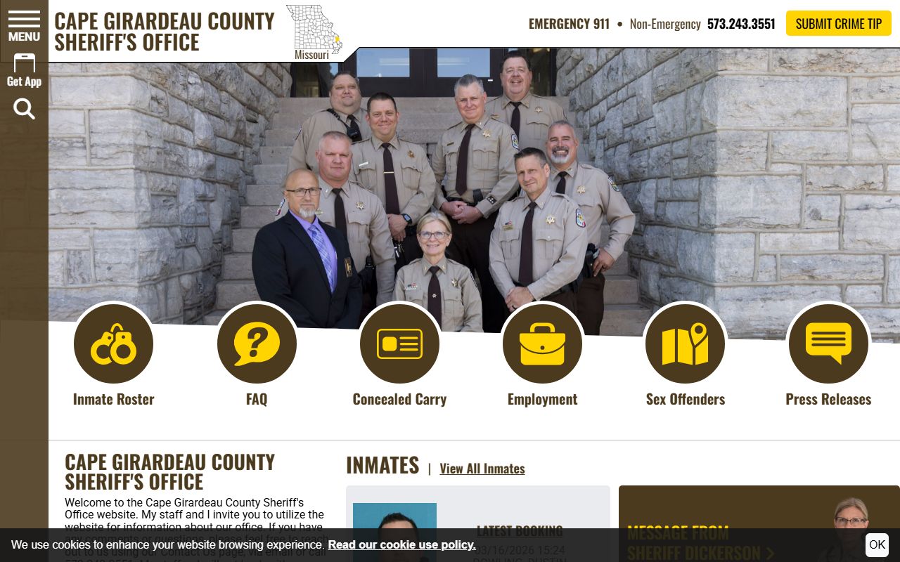 Cape May County Sheriff website for recent bookings and inmate search
