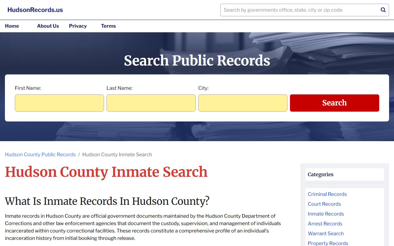 Hudson County Inmate Search tool for looking up recent bookings by name