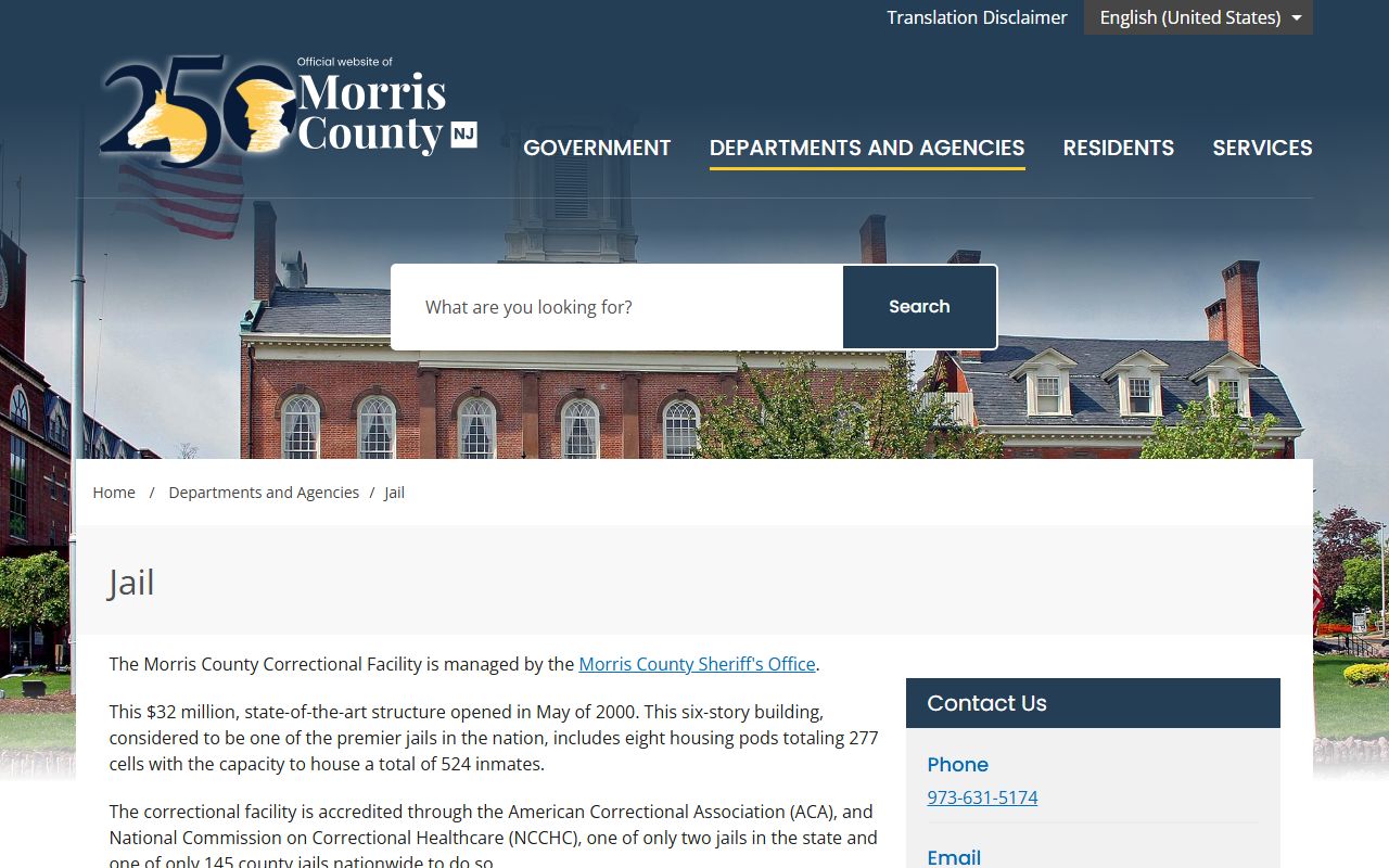 Morris County Jail page for recent bookings lookup and inmate search
