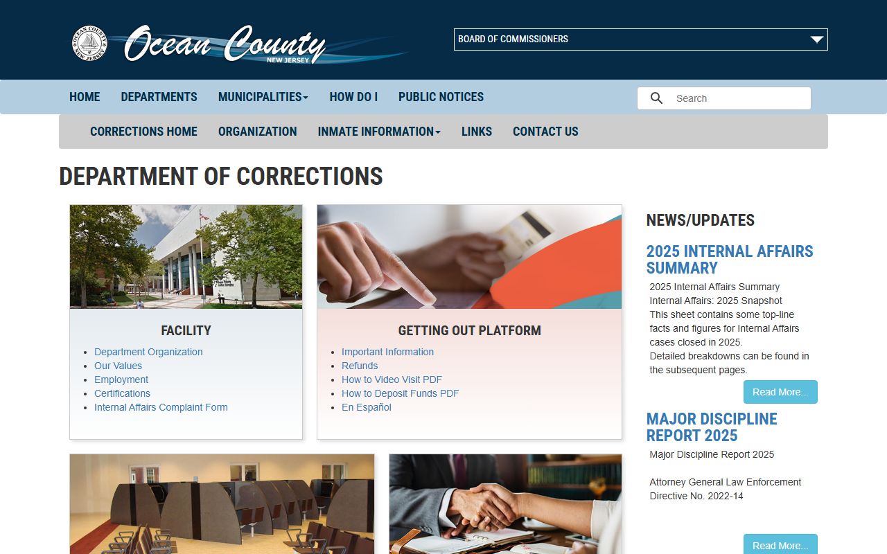 Ocean County Corrections homepage for recent bookings lookup