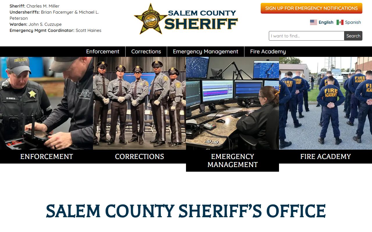 Salem County Sheriff's Office website for recent bookings and law enforcement information