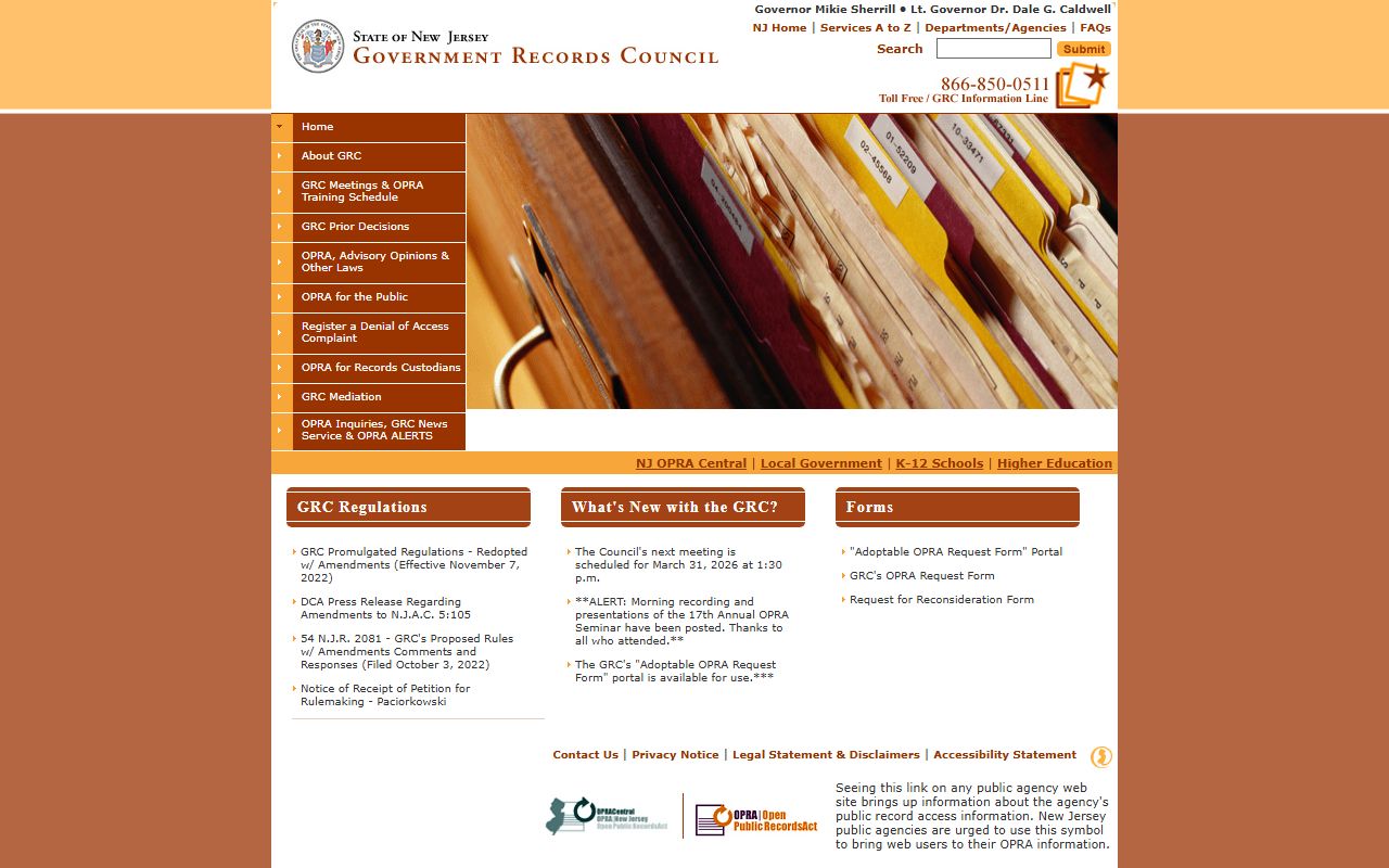 New Jersey Government Records Council page for booking record access complaints