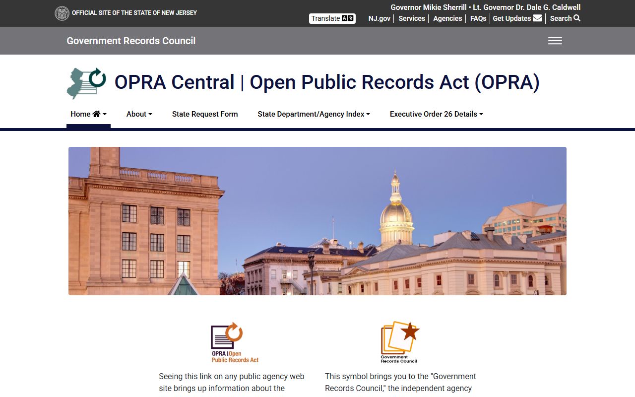 New Jersey OPRA Central page for requesting recent booking records